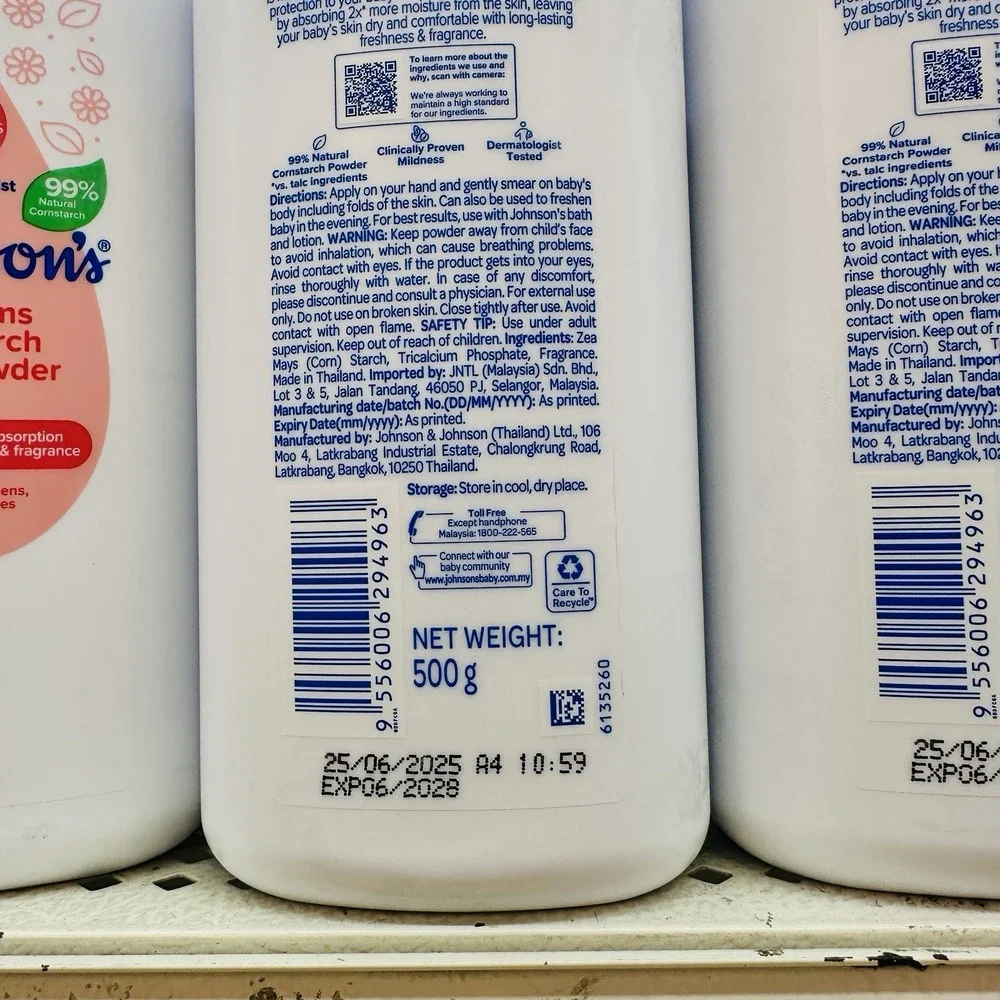 Johnson's Blossoms Cornstarch Baby Powder 500G NEW ( 2 pc ) Exp 06/2028